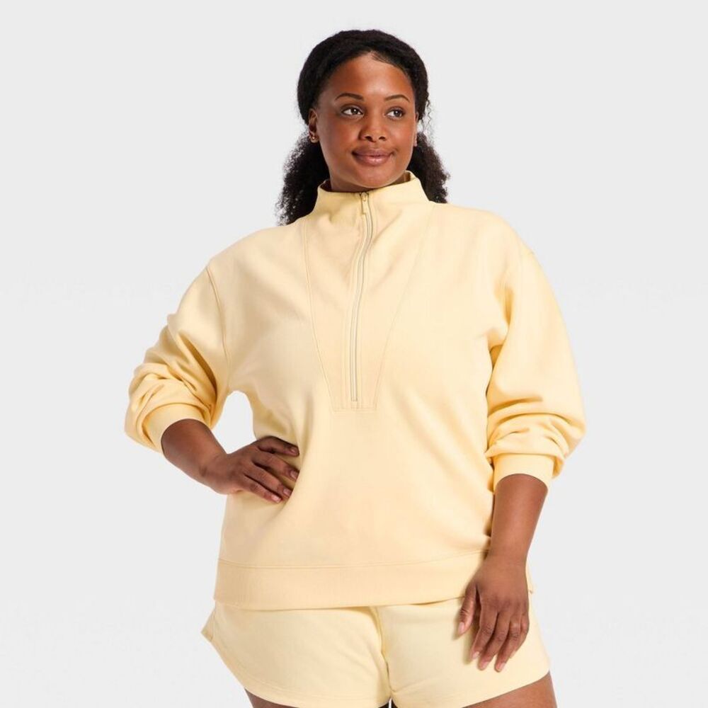 Women's Airy Sleek Deep Zip Pullover Sweatshirt - All In Motion Light Yellow XXL
